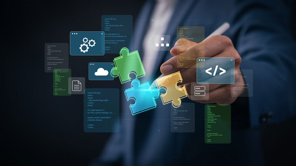 developer clicking on code and system design
